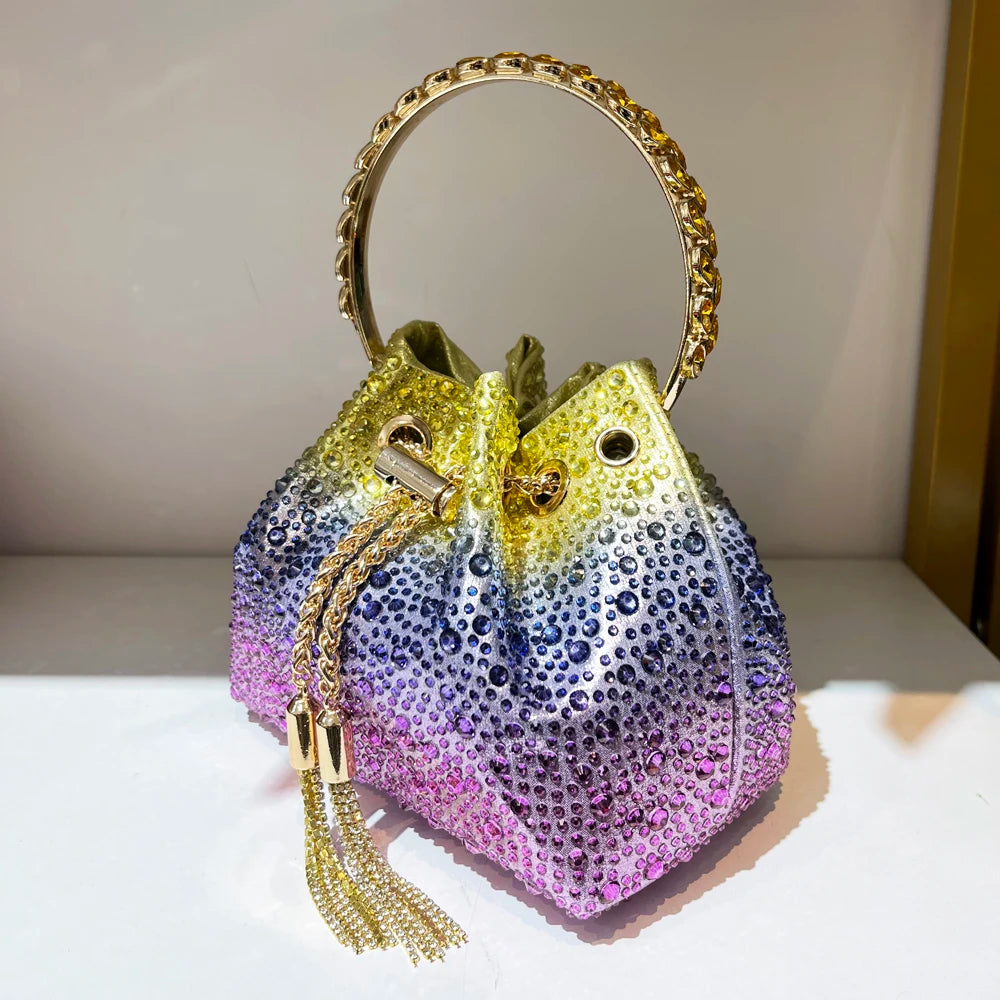 Crystal Bucket Clutch - Women's Shiny Evening Bag for Parties & Special Events Handbags The