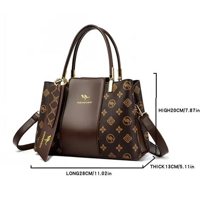 Printed Large-Capacity Tote Bag - Women's Soft Leather Shoulder & Crossbody Purse Handbags The