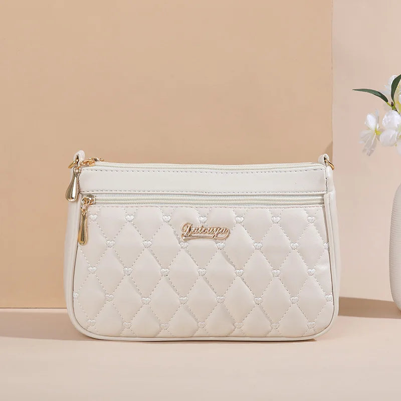 Embroidered Satchel Handbag - Women's PU Leather Messenger Bag with Pom Charm Handbags The