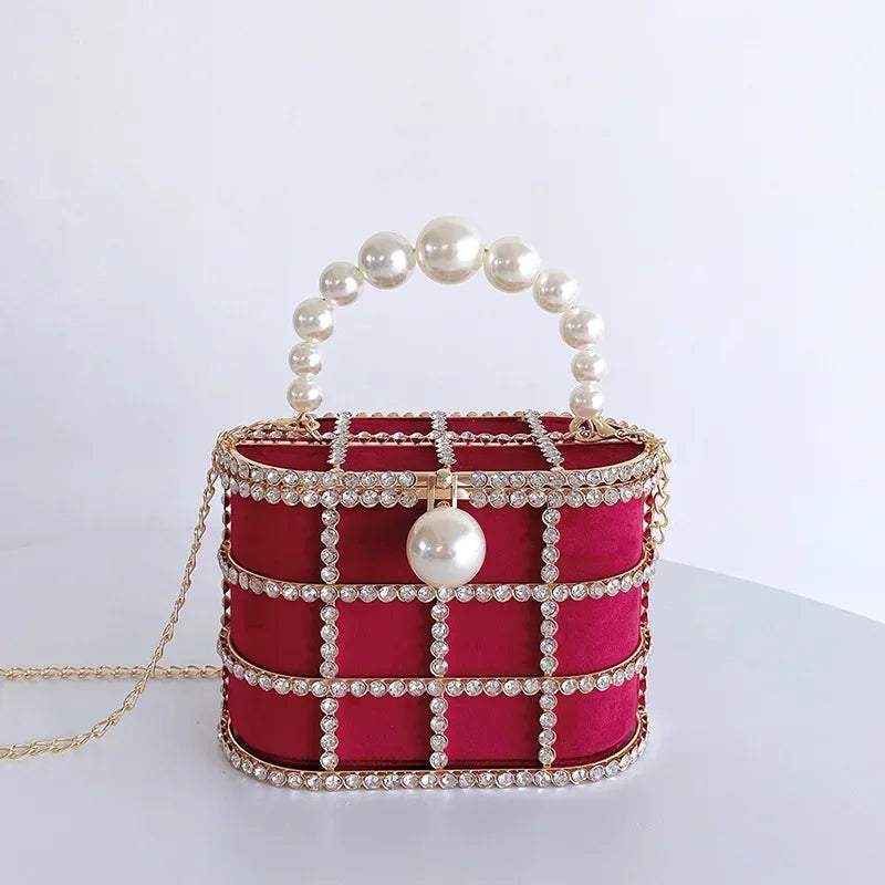 Pearl Accent Evening Clutch - Women's Elegant Handbag for Weddings & Parties Handbags The