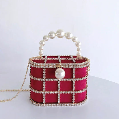 Pearl Accent Evening Clutch - Women's Elegant Handbag for Weddings & Parties Handbags The