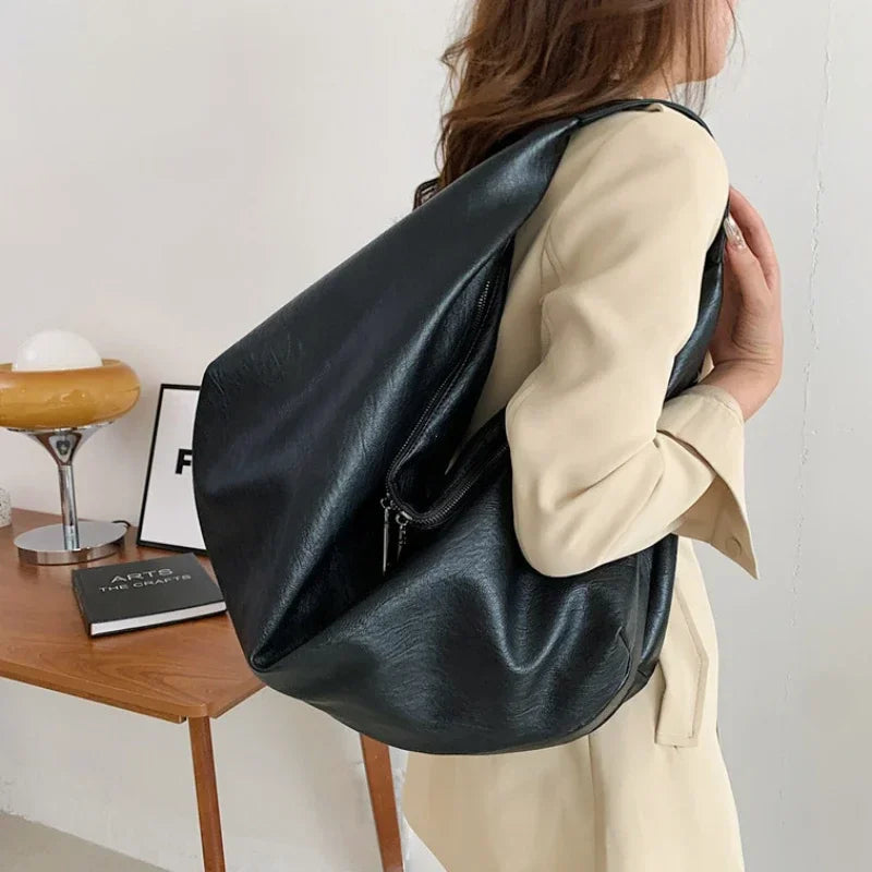 Oversized Hobo Shopper Bag - Women's Soft PU Leather Shoulder & Crossbody Tote Handbags The