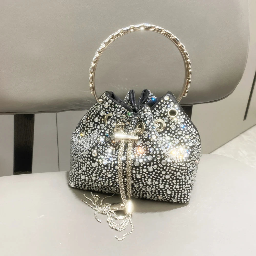 Crystal Bucket Clutch - Women's Shiny Evening Bag for Parties & Special Events Handbags The