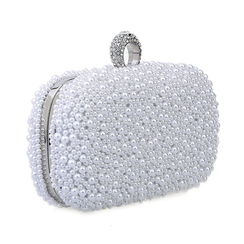 Pearl Ring Beaded Evening Bag - Women's Bridal Dinner Clutch Handbags The