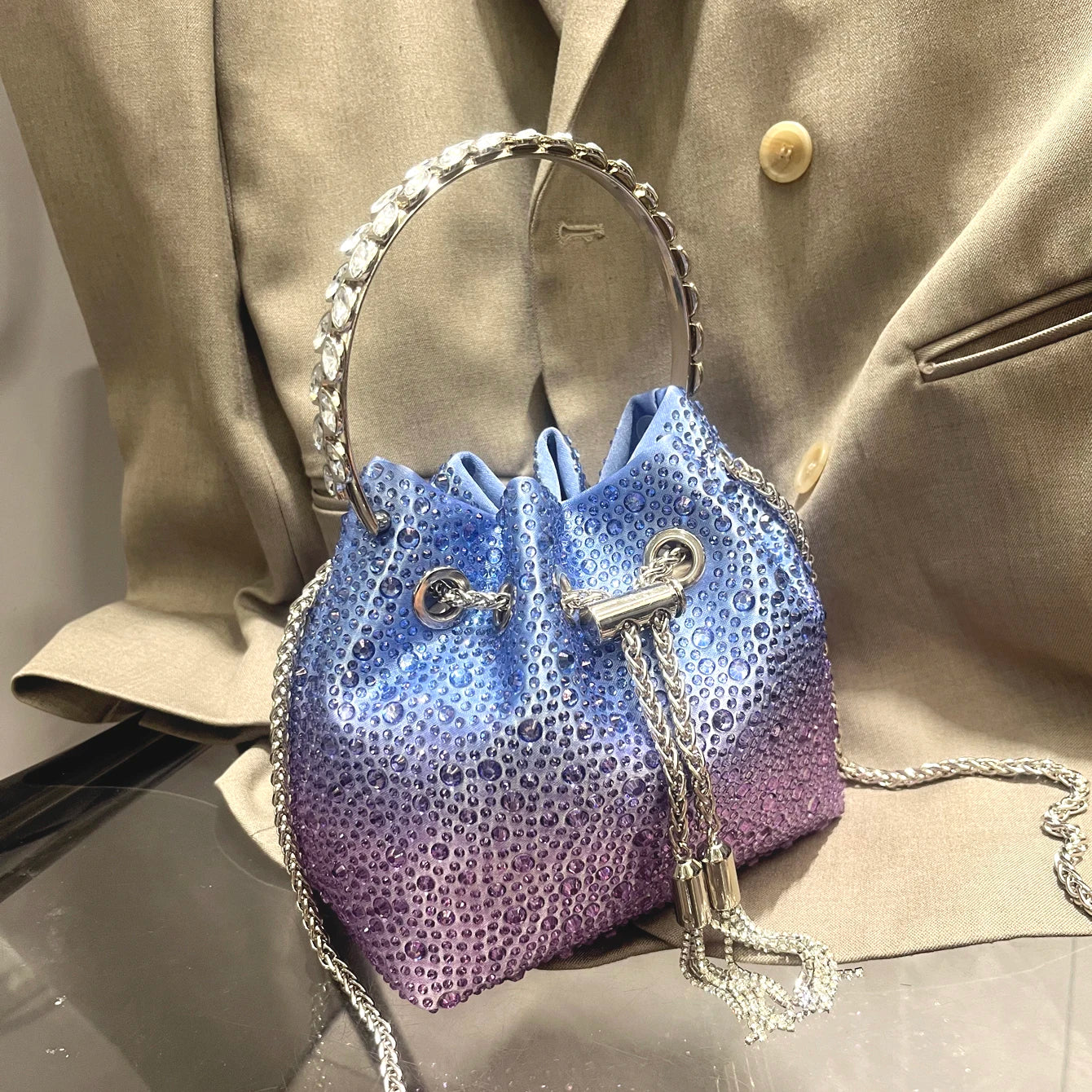 Crystal Bucket Clutch - Women's Shiny Evening Bag for Parties & Special Events Handbags The
