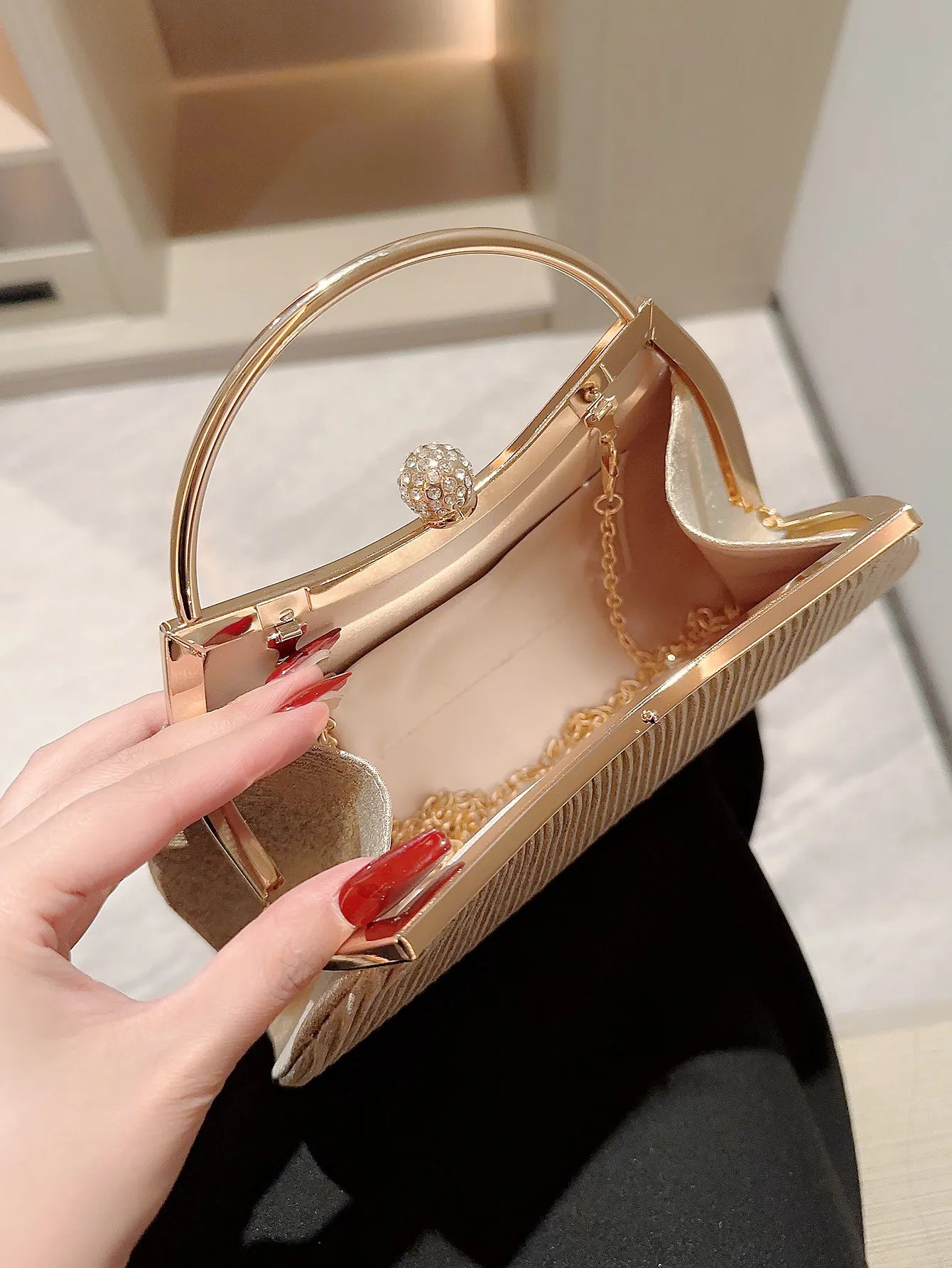Pleated Rhinestone Evening Bag - Women's Handheld Clutch for Parties & Prom Handbags The