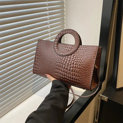 Crocodile-Pattern Square Satchel Bag - Women's PU Leather Shoulder & Messenger Handbag Handbags The