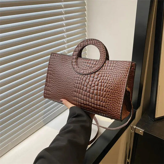 Crocodile-Pattern Square Satchel Bag - Women's PU Leather Shoulder & Messenger Handbag Handbags The