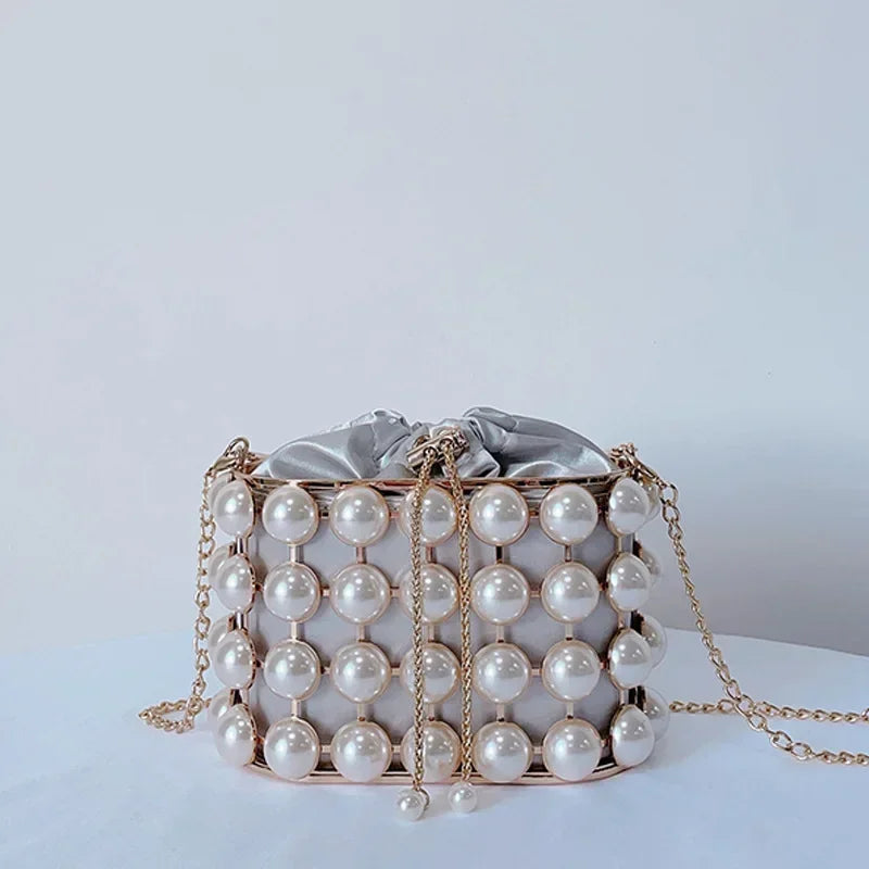 Pearl Accent Evening Clutch - Women's Elegant Handbag for Weddings & Parties Handbags The