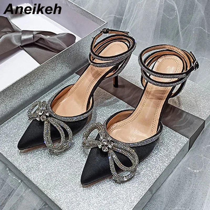Crystal Butterfly Bow Pointed-Toe Pumps - Women's Party Heels Handbags The