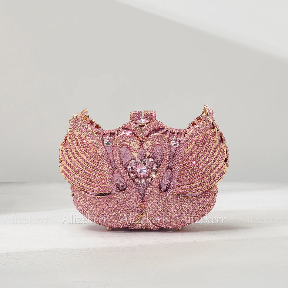Swan Rhinestone Clutch - Women's Statement Evening Bag for Weddings & Parties Handbags The