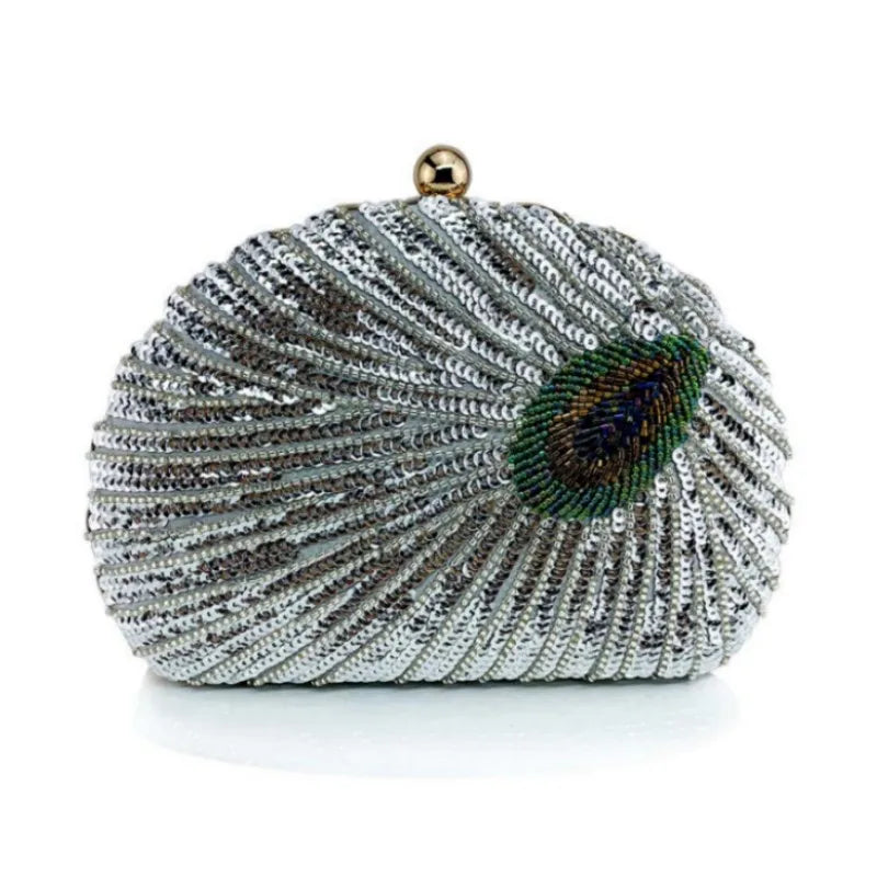 Shell Shape Sequin Clutch Bag - Women's Retro Party Evening Purse Handbags The