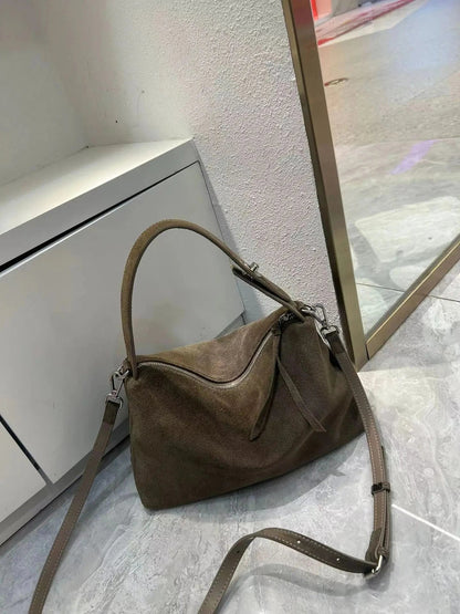 Suede Boston Tote - Women's Soft Crossbody Handbag for Autumn & Winter Handbags The