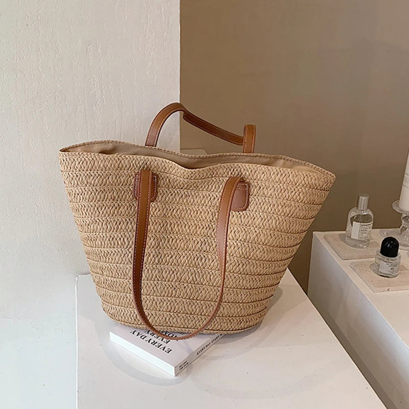 Straw Woven Beach Tote - Women's Large Shopper Bag for Summer Getaways Handbags The