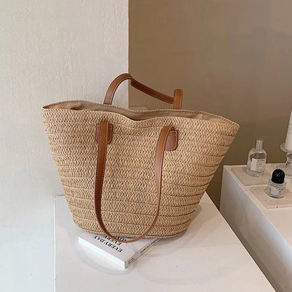 Straw Woven Beach Tote - Women's Large Shopper Bag for Summer Getaways Handbags The