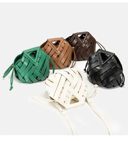 Woven Vegan Leather Tote - Women's Top Handle Crossbody Bag for Everyday Use Handbags The