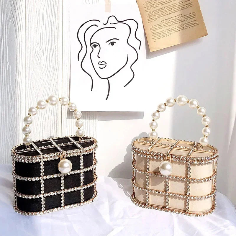 Pearl Accent Evening Clutch - Women's Elegant Handbag for Weddings & Parties Handbags The