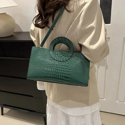 Crocodile-Pattern Square Satchel Bag - Women's PU Leather Shoulder & Messenger Handbag Handbags The