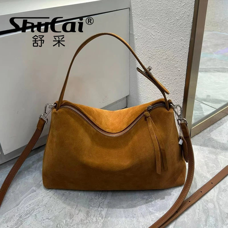 Suede Boston Tote - Women's Soft Crossbody Handbag for Autumn & Winter Handbags The