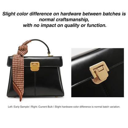 Scarf Accent Leather Handbag - Women's Structured Shoulder Bag for Commuting Handbags The