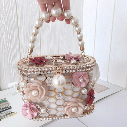 Pearl Accent Evening Clutch - Women's Elegant Handbag for Weddings & Parties Handbags The