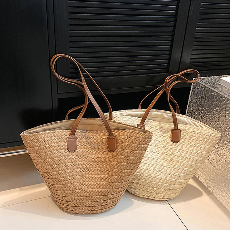 Straw Woven Beach Tote - Women's Large Shopper Bag for Summer Getaways Handbags The