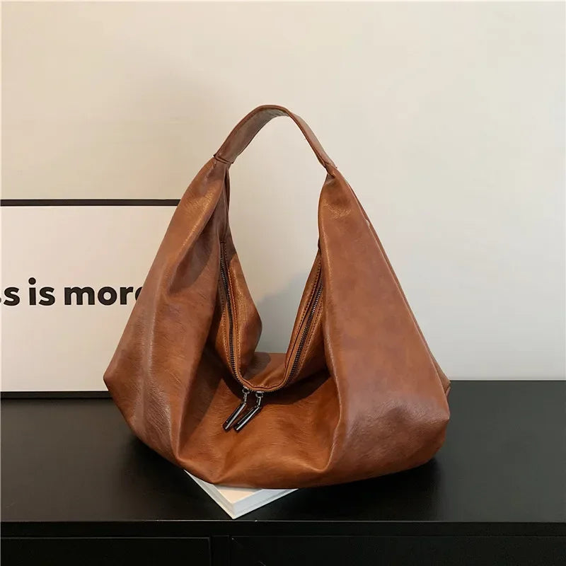 Oversized Hobo Shopper Bag - Women's Soft PU Leather Shoulder & Crossbody Tote Handbags The
