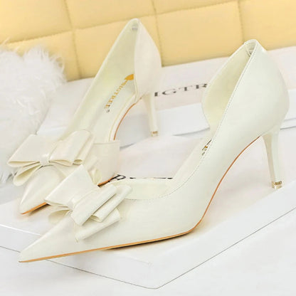 Bow Pointed-Toe 10.5CM Stiletto Pumps - Women's Classic Party Heels Handbags The