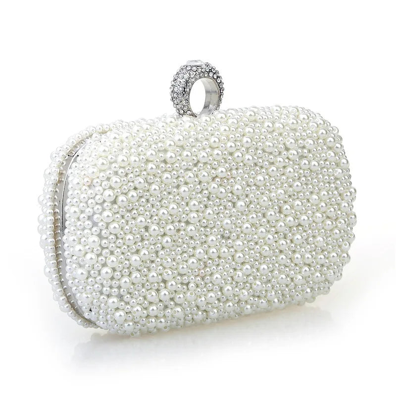 Pearl Ring Beaded Evening Bag - Women's Bridal Dinner Clutch Handbags The