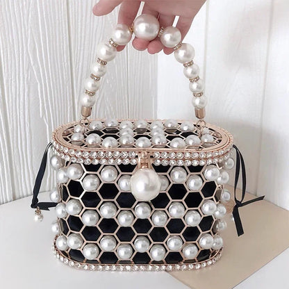 Pearl Accent Evening Clutch - Women's Elegant Handbag for Weddings & Parties Handbags The