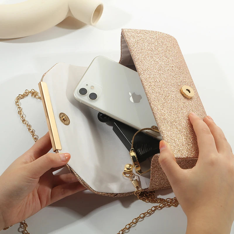 Elegant Chain Dinner Clutch - Women's Bridal & Bridesmaid Evening Bag Handbags The