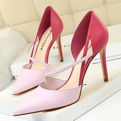Pointed-Toe 9.5CM Stiletto Pumps - Women's Fashion Dress Heels in black and nude colors.
