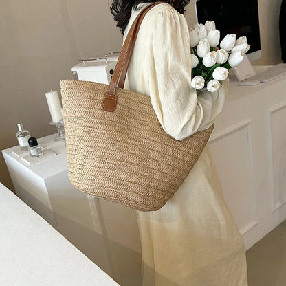 Straw Woven Beach Tote - Women's Large Shopper Bag for Summer Getaways Handbags The