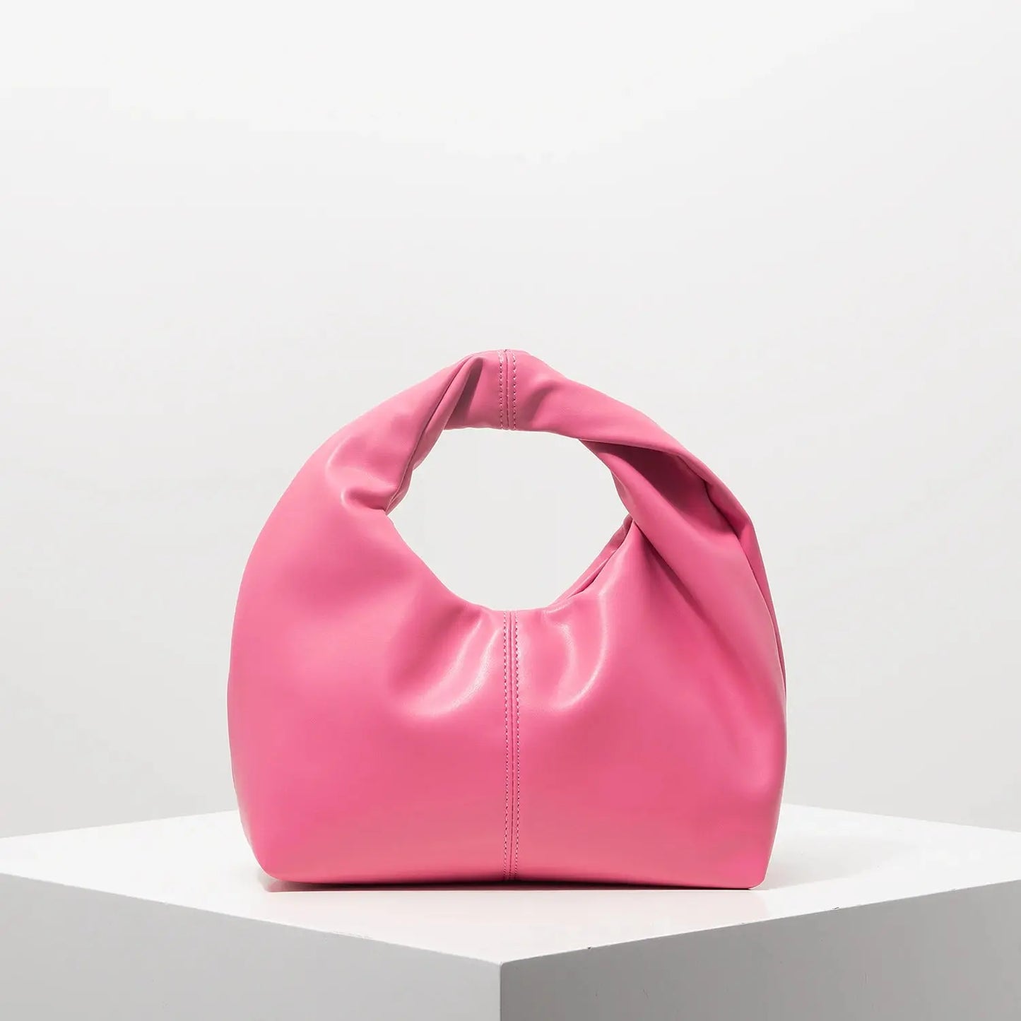 Twist-Handle Square Clutch Bag - Women's Ruched PU Top-Handle Shoulder Bag Handbags The