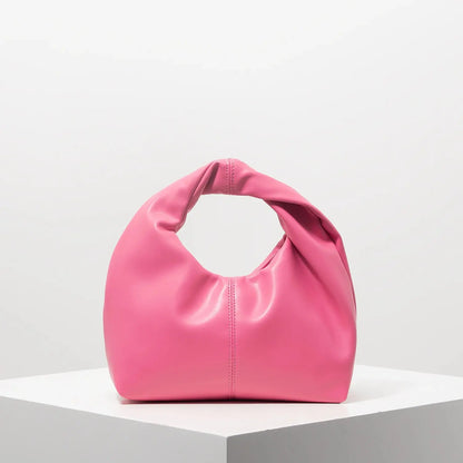 Twist-Handle Square Clutch Bag - Women's Ruched PU Top-Handle Shoulder Bag Handbags The