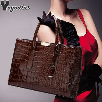 Patent Alligator Satchel - Women's Retro Crossbody Bag for Daily Wear Handbags The