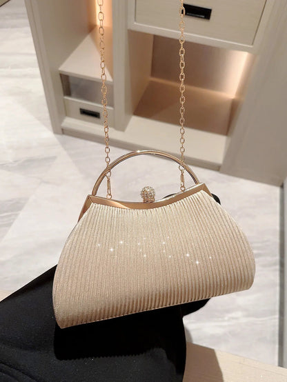 Pleated Rhinestone Evening Bag - Women's Handheld Clutch for Parties & Prom Handbags The