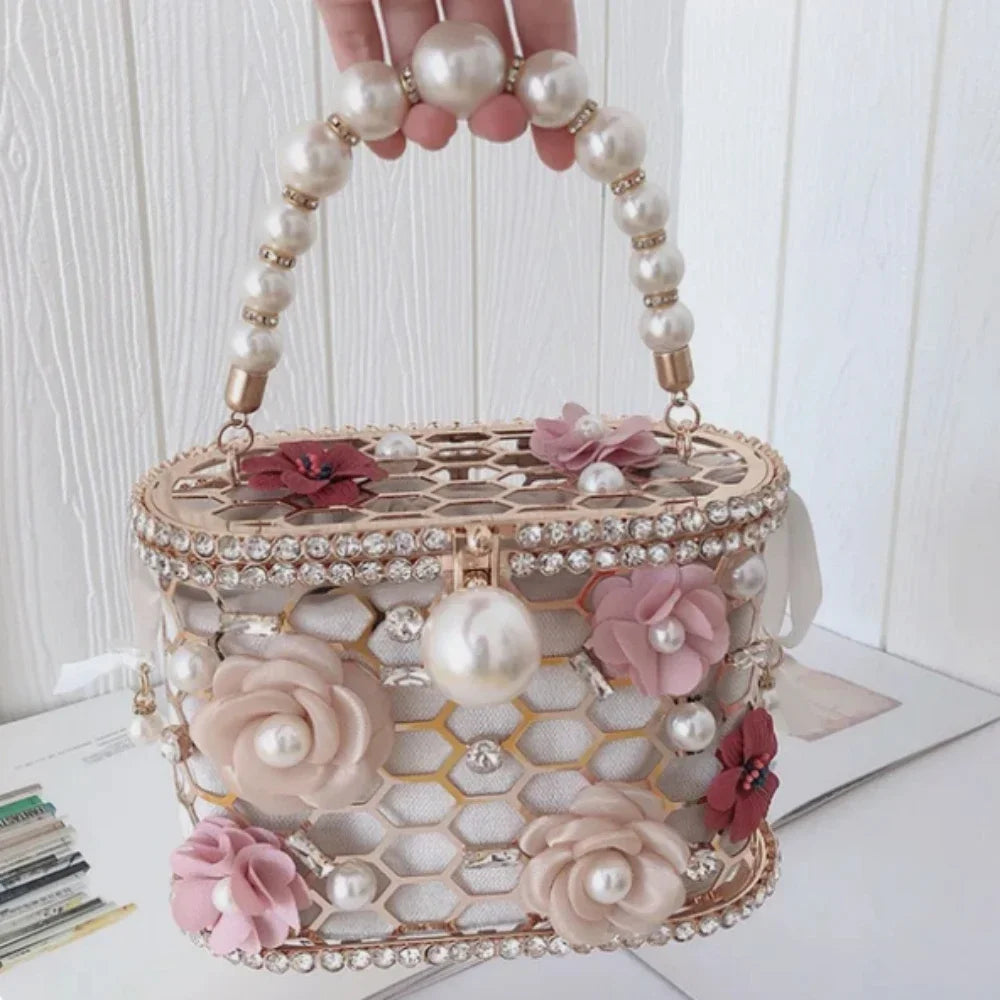 Pearl Accent Evening Clutch - Women's Elegant Handbag for Weddings & Parties Handbags The