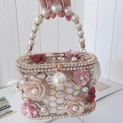 Pearl Accent Evening Clutch - Women's Elegant Handbag for Weddings & Parties Handbags The