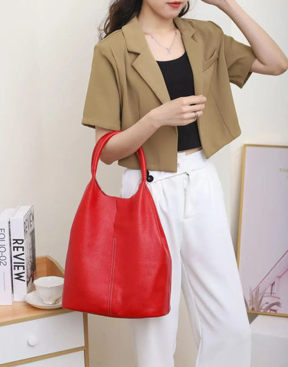 Genuine Leather Bucket Tote - Women's Commuter Shoulder Bag for Work & Weekends Handbags The