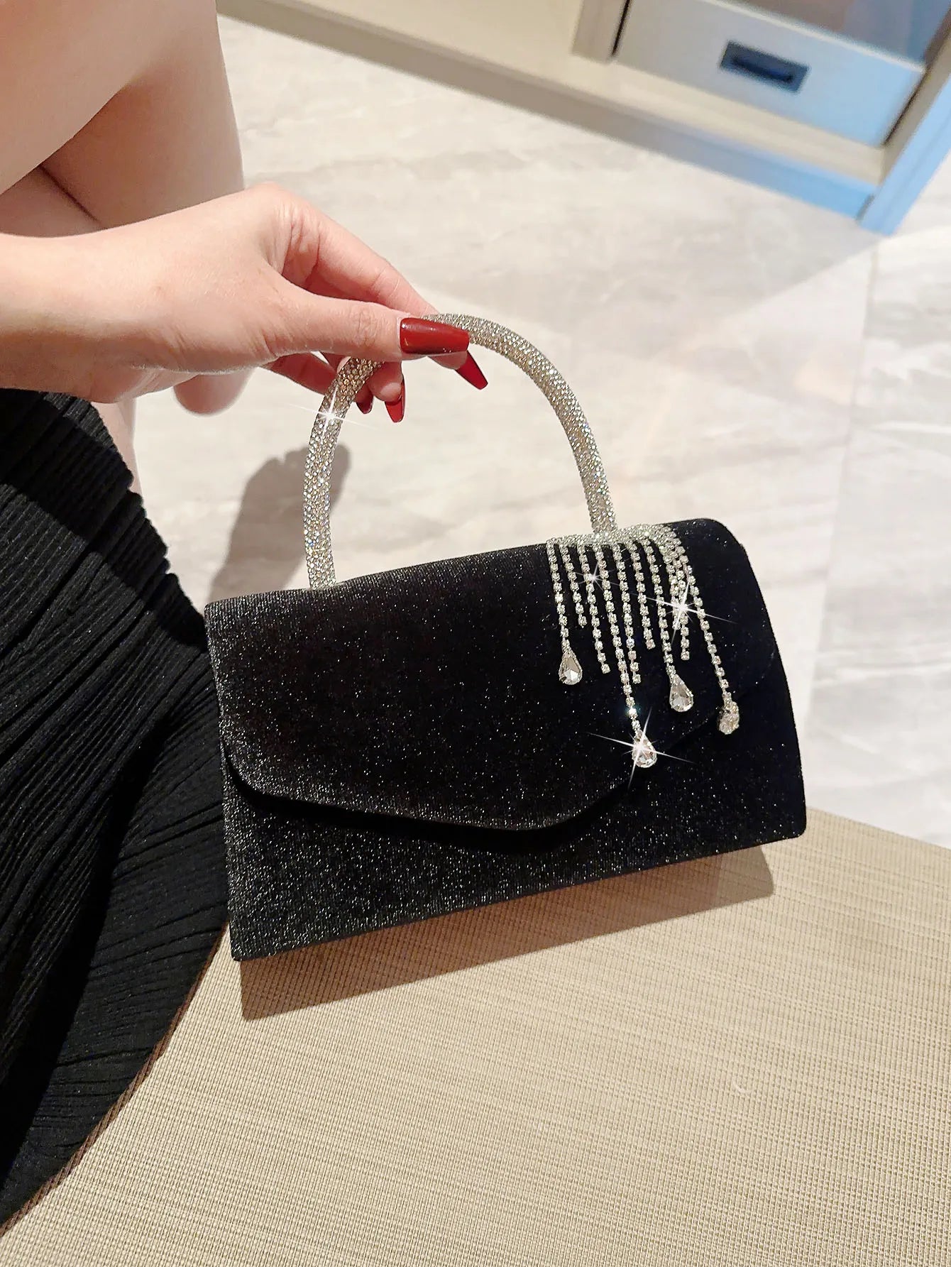 Vintage Velvet Flap Evening Bag - Women's Chain Banquet & Prom Purse Handbags The