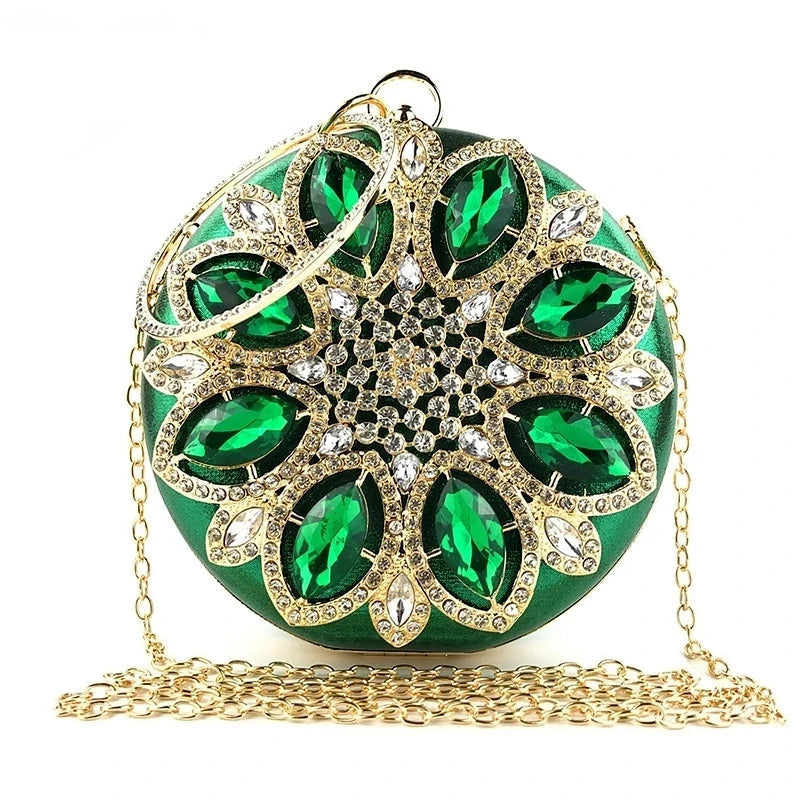 Crystal Round Clutch Bag - Women's Chain Wedding Evening Purse Handbags The