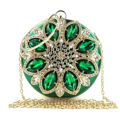 Crystal Round Clutch Bag - Women's Chain Wedding Evening Purse Handbags The