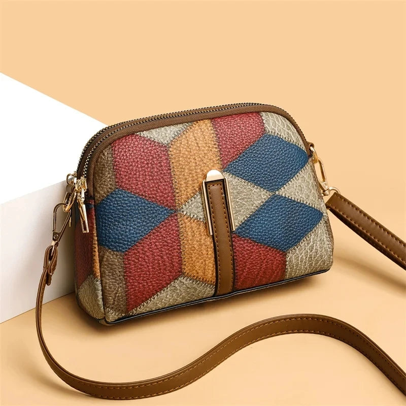 Plaid Patchwork Satchel Bag - Women's Luxury PU Leather Shoulder & Messenger Tote Handbags The