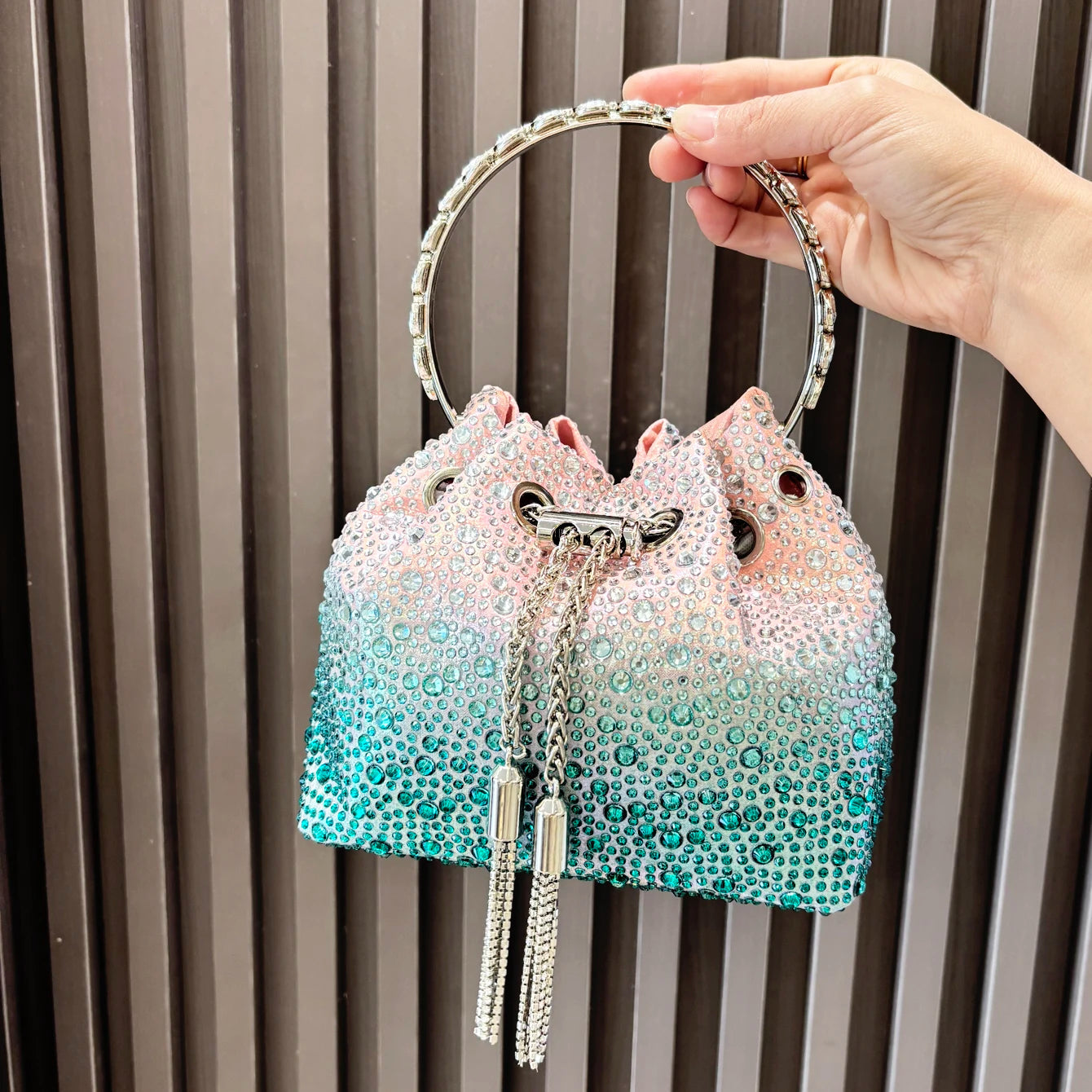 Crystal Bucket Clutch - Women's Shiny Evening Bag for Parties & Special Events Handbags The