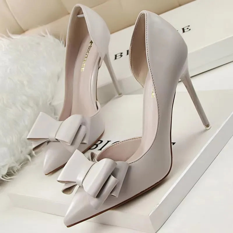 Bow Pointed-Toe 10.5CM Stiletto Pumps - Women's Classic Party Heels Handbags The