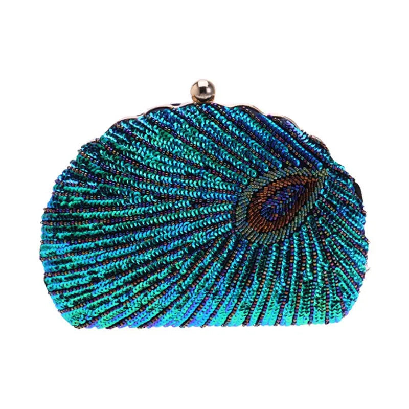 Shell Shape Sequin Clutch Bag - Women's Retro Party Evening Purse Handbags The