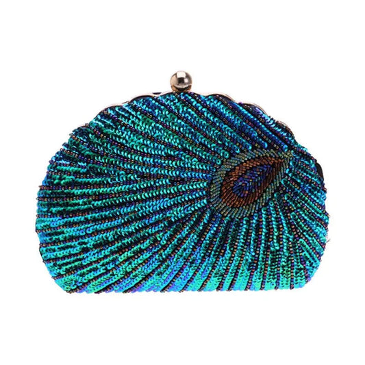 Shell Shape Sequin Clutch Bag - Women's Retro Party Evening Purse Handbags The