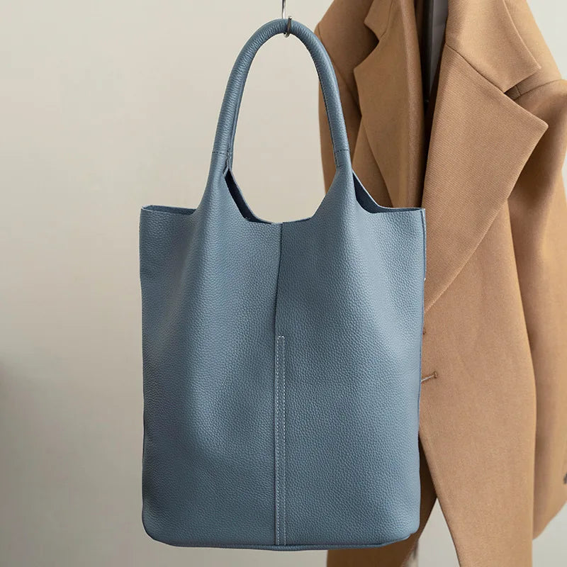 Genuine Leather Bucket Tote - Women's Commuter Shoulder Bag for Work & Weekends Handbags The