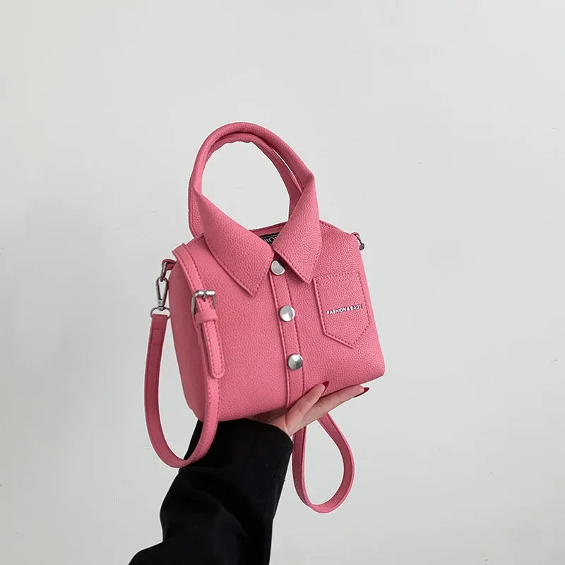 Compact Square Crossbody Bag - Women's PU Leather Zipper Shoulder Handbag Handbags The